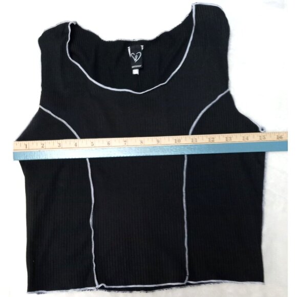 Windsor Sexy Sleeveless Black Top Size Small with White Piping - Picture 7 of 8
